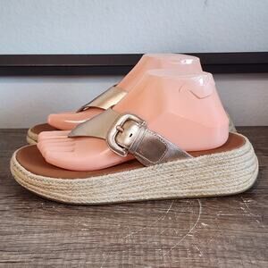 Fitflop F-Mode Espadrille Adjustable Leather Flatform Sandals Shoes Size 8 Gold
